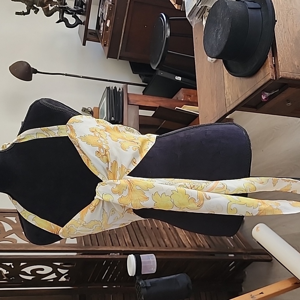 Baliawear Chiffon Floral Halter Top - Yellow and Cream White Muti Way Tie Sz Med - Picture 4 of 8